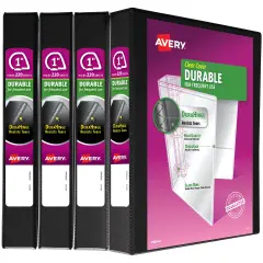 Avery Durable View 3 Ring Binders, 1" Slant Rings, 4 Black Binders (05737)