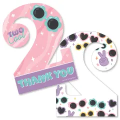 Big Dot of Happiness Two Cool - Girl - Shaped Thank You Cards - Pastel 2nd Birthday Party Thank You Note Cards with Envelopes - Set of 12