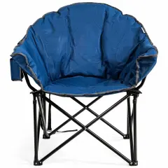 Folding Camping Moon Padded Chair with Cup Holder and Carrying Bag Navy