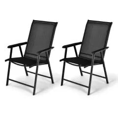 Set of 2 Outdoor Patio Folding Chairs with with 2 Ergonomic Armrests and Iron Frame Black
