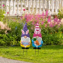 Northlight Happy Easter Gnomes Outdoor Garden Stakes - 27" - Set of 2 Pink
