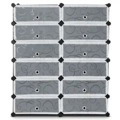 12 Cubes DIY Portable Plastic Shoe Rack with Doors
