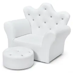 Kids Sofa Armrest Couch with Ottoman White