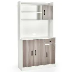 4-Door 71 Inch Kitchen Buffet Pantry Storage Cabinet with Hutch Adjustable Shelf White