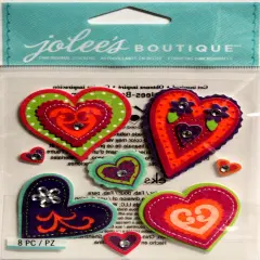 Jolee's Boutique Colorful Stitched Hearts Dimensional Stickers