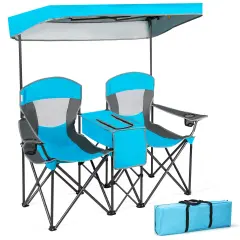 Portable Folding Camping Canopy Chairs with Cup Holder Blue