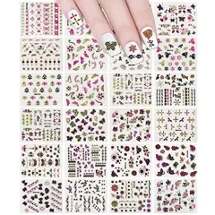 Wrapables 24 Sheets Butterfly with Gold & Silver Trim Nail Stickers Nail Art Set, Gold
