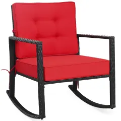 Patio Rattan Rocker Outdoor Glider Rocking Chair Cushion Lawn Red