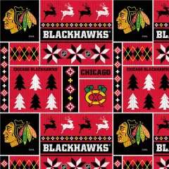 Sykel Enterprises NHL Team Fleece Blanket Fabric-Chicago Blackhawks Holiday Sweater Fleece Fabric