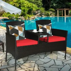 Modern Patio Conversation Set with Built-in Coffee Table and Cushions Red