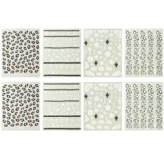 Wrapables Fingernail Stickers Nail Art Nail Stickers Self-Adhesive Nail Stickers 3D Nail Decals - Leopard, Cross, Crown, Lace & Flowers (4 Designs/8 Sheets)