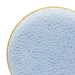 Clear Blue with Gold Rim Hammered Glass Disposable Plastic Dinner Plates - 10.25" (120 Plates)