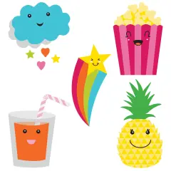 Carson Dellosa School Pop 36-Piece Summer Bulletin Board Decorations, Hot Air Balloon, Popcorn, Popsicles, Fruit, Ice cream, Sun, and Star Cutouts for Tropical Party, Posterboard, and Classroom Decor