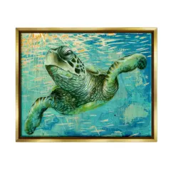 Stupell Industries Turtle & Abstract Rays Framed Floater Canvas Wall Art Gold Floater Frame