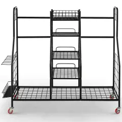 Double Golf Bag Rack with Removable Golf Club Stand and Wheels-Black