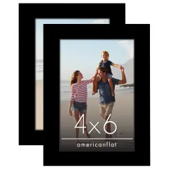 Americanflat 4x6 Modern Picture Frame - Set of 2 - Photo Frame for Wall Display - Shatter Resistant Glass - Adjustable Hanging Hardware - Includes Easel for Tabletop Display - Black