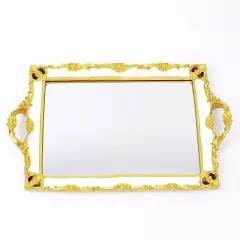 15"x10" Metallic WHITE GOLD Rectangular Mirror SERVING TRAY