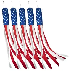 G128 5-Pack: American USA Windsock | 60 Inch | Embroidered 210D Polyester, Patriotic Hanging Decoration