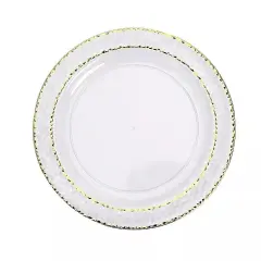 40 CLEAR 10" Round Salad PLATES Hammered GOLD Trim