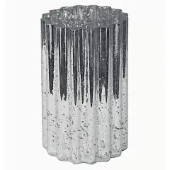 SILVER 9" Wavy Design Mercury GLASS Hurricane CANDLE HOLDER