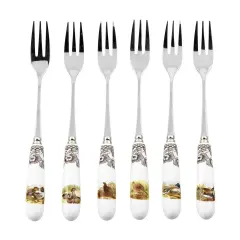 Spode Woodland Pastry Fork Set with Assorted Motifs Set of 6 Stainless Steel