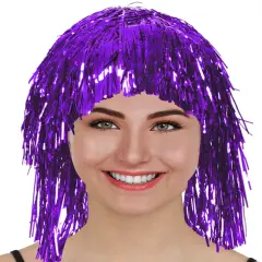 Adult's Purple Tinsel Party Wig Costume Accessory