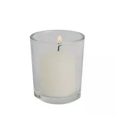12 IVORY Round Votive Candles with Clear Glass Holders