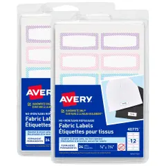 Avery No-Iron Fabric Name Labels, Soft Pastels Preprinted Designs, Handwrite-Only, 2-Pack, 48 Preprinted Labels (22282)