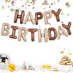 Colorful Celebrations: 16-Inch Mylar Foil Happy Birthday Balloons Banner - Eco-Friendly Decor for All Ages! Caramel chocolate