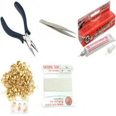 Bead Tip Kit - Pliers, Tweezers, Cement, 100 Bead tips & White Bead Cord #1
