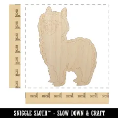 Cute Alpaca is Fluffy and Fuzzy Unfinished Wood Shape Piece Cutout for DIY Craft Projects