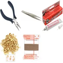 Bead Tip Kit - Pliers, Tweezers, Cement, 100 Bead tips & Beige Bead Cord #4