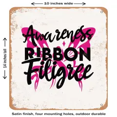 DECORATIVE METAL SIGN - Awareness Ribbon Filigree- Vintage Rusty Look