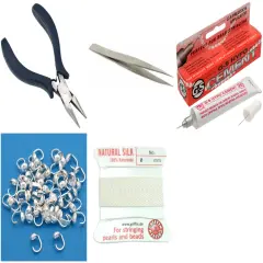 Bead Tip Kit - Pliers, Tweezers, Cement, 50 Bead Tips & White Bead Cord #3