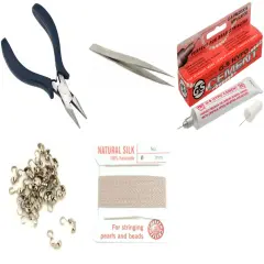 Bead Tip Kit - Pliers, Tweezers, Cement, 30 Bead Tips & Pink Bead Cord #4