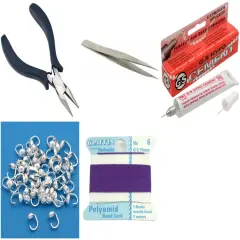 Bead Tip Kit - Pliers, Tweezers, Cement, 50 Bead Tips & Amethyst Bead Cord #6