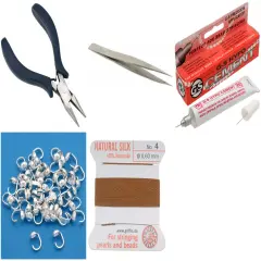 Bead Tip Kit - Pliers, Tweezers, Cement, 50 Bead Tips & Carnelian Bead Cord #4