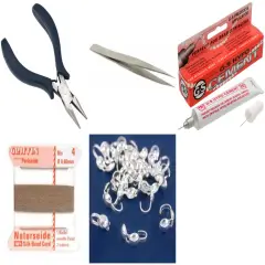Bead Tip Kit - Pliers, Tweezers, Cement, Beige Bead Cord #4 & 25 Bead Tips