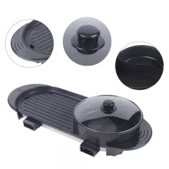110V 2 in 1 Electric Smokeless Grill and Hot Pot BBQ Grill Soup
