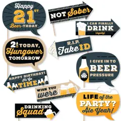 Big Dot of Happiness Funny Cheers and Beers to 21 Years - 21st Birthday Party Photo Booth Props Kit - 10 Piece