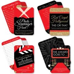 Big Dot of Happiness Red Carpet - 4 Movie Night Party Games - 10 Cards Each - Gamerific Bundle