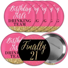 Big Dot of Happiness Finally 21 Girl - 3 inch 21st Birthday Party Badge - Pinback Buttons - Set of 8