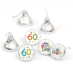 Big Dot of Happiness 60th Birthday - Cheerful Happy Birthday - Sixtieth Round Candy Sticker Favors - Labels Fits Chocolate Candy (1 sheet of 108)