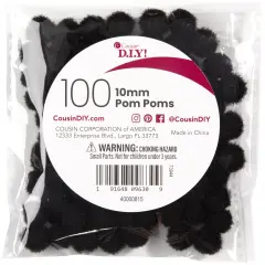 CousinDIY Pom-Poms 10mm 100/Pkg-Black