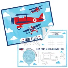 Big Dot of Happiness Taking Flight - Airplane - Paper Vintage Plane Birthday Party Coloring Sheets - Activity Placemats - Set of 16