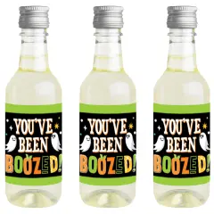 Big Dot of Happiness You've Been Boozed - Mini Wine and Champagne Bottle Label Stickers - Ghost Halloween Party Favor Gift for Women and Men - 16 Ct
