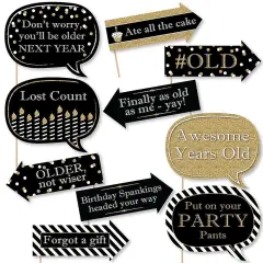 Big Dot of Happiness Funny Adult Happy Birthday - Gold - Birthday Party Photo Booth Props Kit - 10 Piece