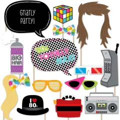 Big Dot of Happiness 80's Retro - Totally 1980s Photo Booth Props Kit - 20 Count