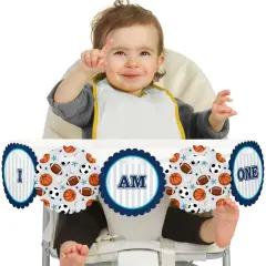 Big Dot of Happiness Go, Fight, Win - Sports 1st Birthday Highchair Decor - I Am One - First Birthday High Chair Banner