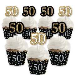 Big Dot of Happiness Adult 50th Birthday - Gold - Cupcake Decoration - Birthday Party Cupcake Wrappers and Treat Picks Kit - Set of 24